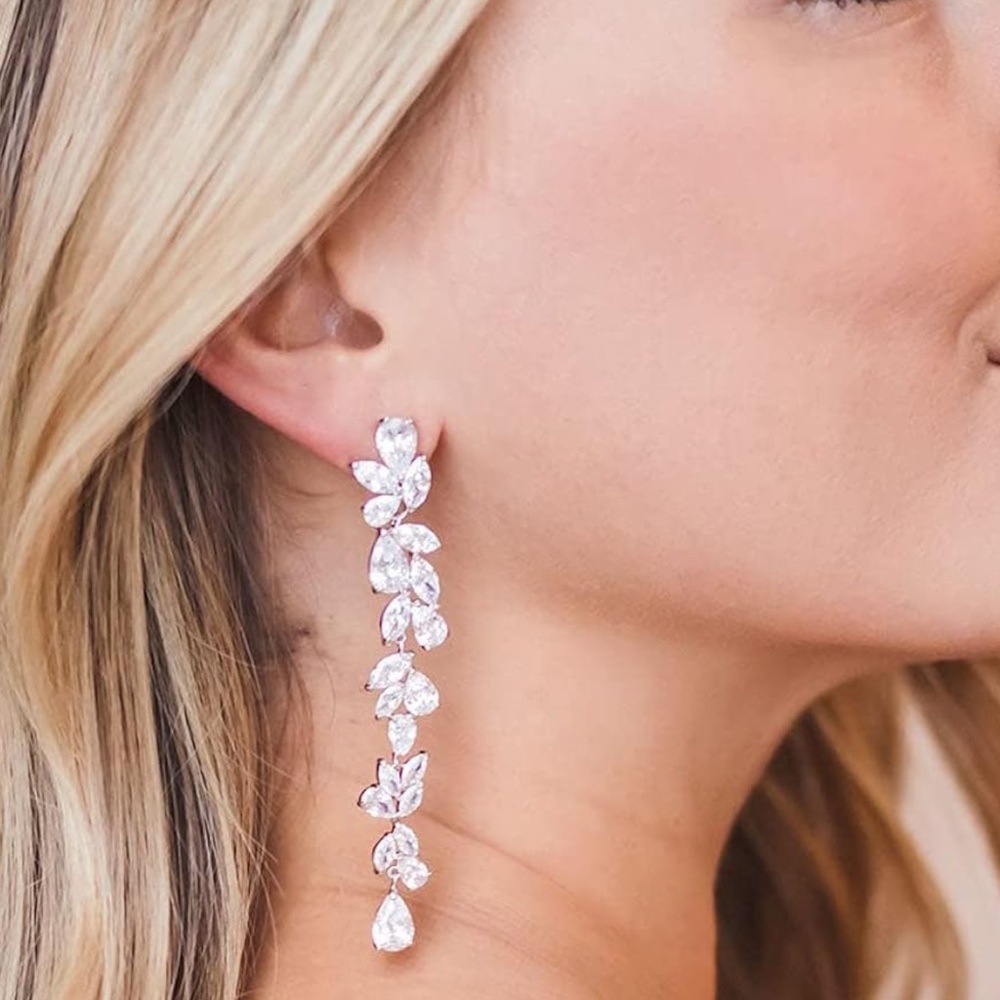 Teardrop Cluster Dangle Drop Earrings (Rose Gold)